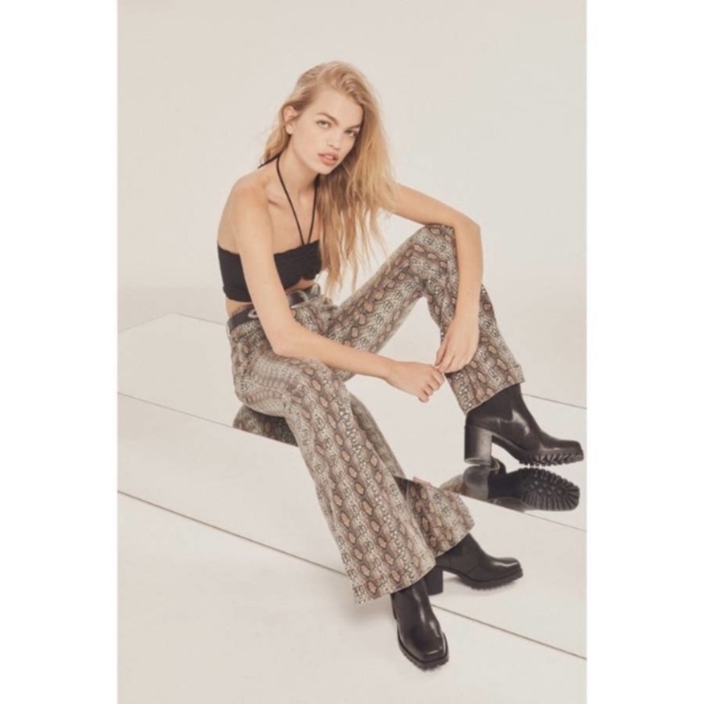 Urban Outfitters Beige Snake Print Wide Leg Jeans